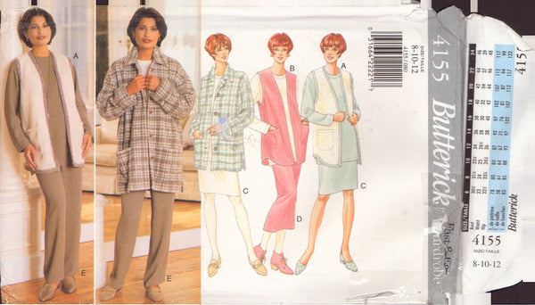 Butterick 4155 Sewing Pattern, Jacket, Vest, Top, Skirt and Pants, Size 8-10-12, Uncut, Factory Folded