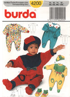 Burda 4200 Babies' Romper, Hat and Booties with Contrast Colours, Uncut, Factory Folded Sewing Pattern Size 3-12 months