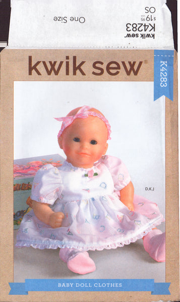 Kwik Sew 4283 Sewing Pattern, Baby Doll Clothes, One Size, Uncut, Factory Folded