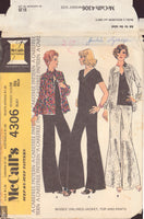 McCall's 4306 Sewing Pattern, Women's Unlined Jacket, Top, Pants, Size 10, Cut, Complete