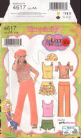 Simplicity 4617 Sewing Pattern, Girls' Tops, Pants, Shorts, Skirt and Hat, Size 8-16, Uncut, Factory Folded