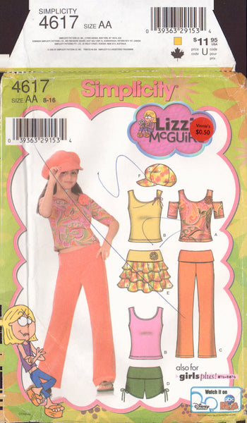 Simplicity 4617 Sewing Pattern, Girls' Tops, Pants, Shorts, Skirt and Hat, Size 8-16, Uncut, Factory Folded