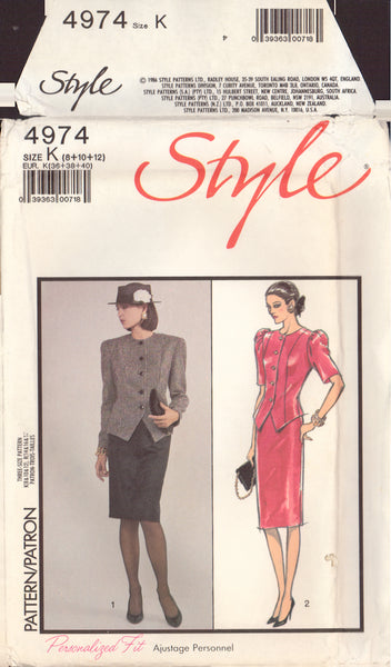 Style 4974 Sewing Pattern, Jacket and Skirt, Size 8-10-12, Uncut, Factory Folded