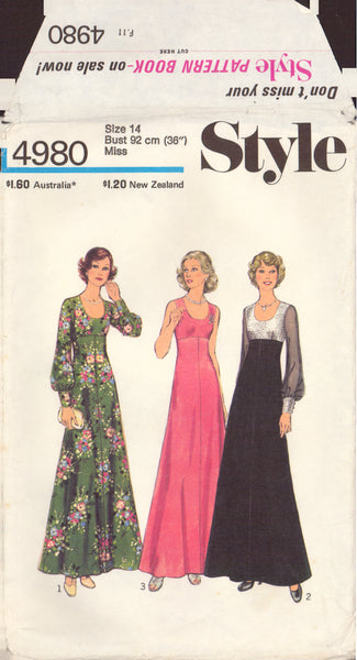 Style 4980 Sewing Pattern, Women's Dress, Size 14, Cut, Complete
