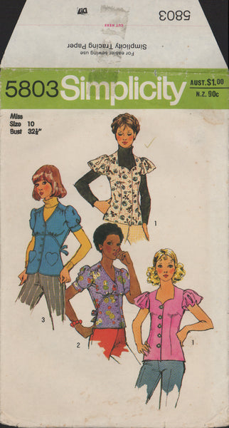 Simplicity 5803 Sewing Pattern, Set of Blouses, Size 10, Partially Cut, Complete