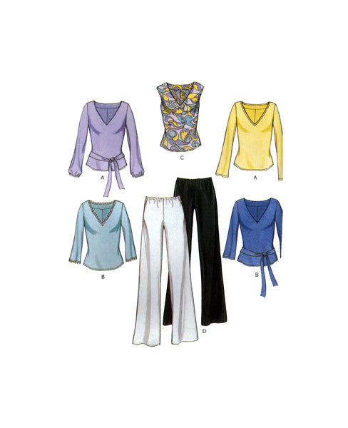 New Look 6056 Yoga Style Tops with Sleeve Variations and Pants, Sewing Pattern Multi Size 6-16