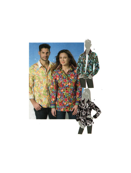 McCall's 6086 Unisex Long Sleeve Shirts with Contrast Collar or Cuffs, Sewing Pattern Plus Size 42-44-46-48