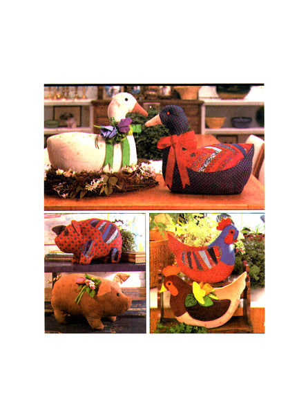 Simplicity 6148 Set of Stuffed Decorative Farm Animals: Goose, Hen, Pig, Flower Cluster, Sewing Pattern