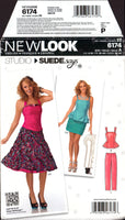 New Look 6174 Studio Suede Halter Neck or Shoulder Strap Peplum Top, Straight or Flared Skirt and Pants, Sewing Pattern Multi Size 4-16