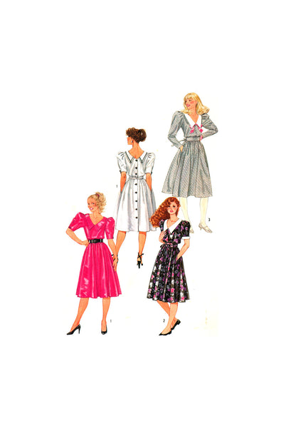 Simplicity 6242 Back Buttoned Dress with Front and Back V-Neckline and Long or Short Sleeves, Sewing Pattern Size 10