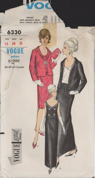 Vogue 6330 Sewing Pattern, Suit and Overblouse, Size 14, Cut, Incomplete