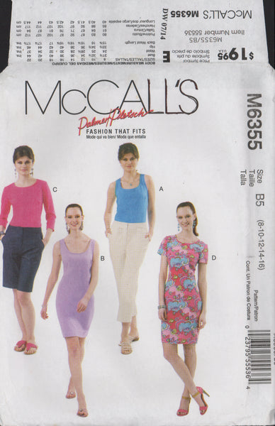 McCall's 6355 Sewing Pattern, Tops and Dresses, Size 8-16, Uncut, Factory Folded