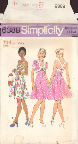 Simplicity 6388 Sewing Pattern, Short Dress and Unlined Jacket, Size 12, Partially Cut, Complete