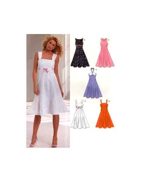 New Look 6589 Empire Waistline Dress with Flared Skirt, Shoulder Straps or Halter Neckline, Multi Size 8-18