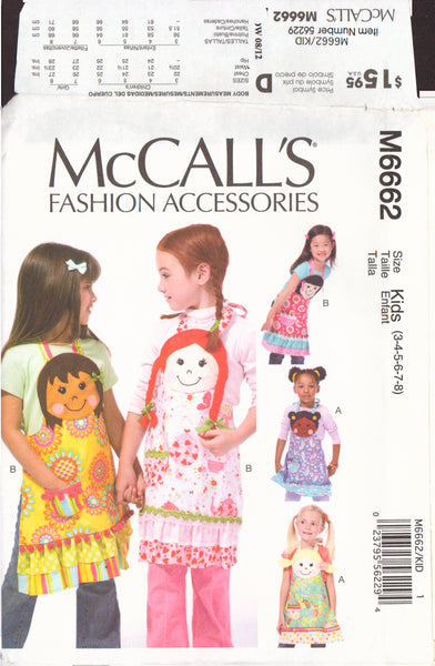 McCall's 6662 Sewing Pattern, Aprons, Size Kids (3-4-5-6-7-8), Uncut, Factory Folded