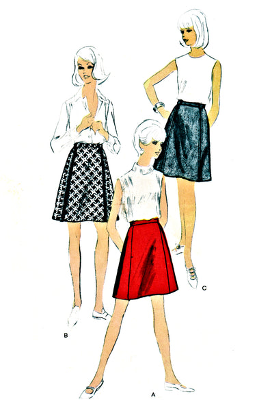 Vogue 6729 Short, A-line Skirt with Bias or Straight Grained Front Panel with Optional Trim, Sewing Pattern Waist 25 Hip 34