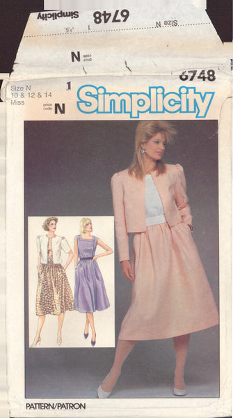 Simplicity 6748 Sewing Pattern, Dress and Jacket, Size 10, Partially Cut, Complete