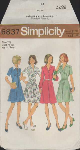 Simplicity 6837 Sewing Pattern, Junior/Teens' and Women's Dress, Size 7/8 Jr, Partially Cut, Complete