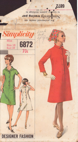 Simplicity 6872 Sewing Pattern, Dress, Size 18, Cut, Complete