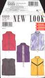 New Look 6889 Zipper Front or Velcro Closing Vest with or without Collar, Sewing Pattern Multi Size 8-18