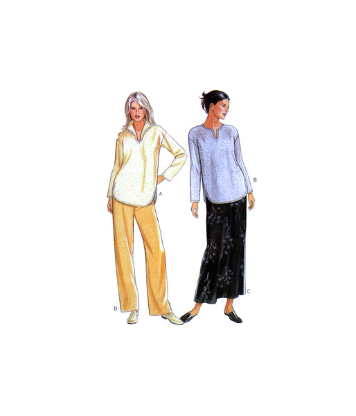 New Look 6915 Long Sleeve Top with or without Collar, Straight Pants and Skirt, Sewing Pattern Multi Plus Size 6-24