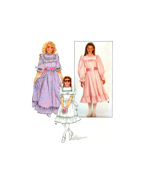 Butterick 6916 Girls' Loose Fitting, Flared "Little House on the Prairie" Style Dress,  Sewing Pattern Size 12-14