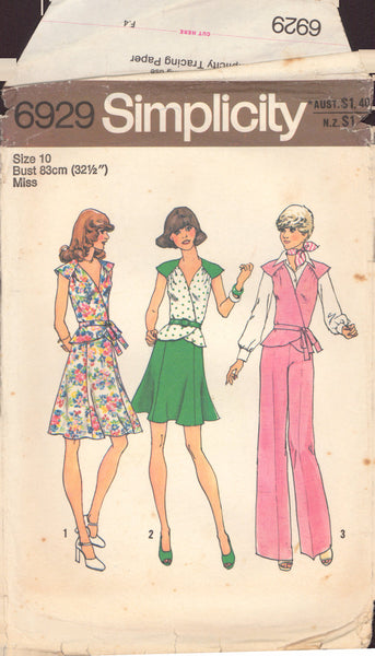 Simplicity 6929 Sewing Pattern, Dress or Top and Pants, Size 10, Partially Cut, Complete