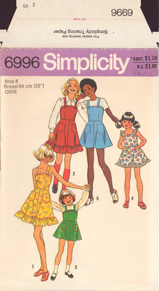 Simplicity 6996 Sewing Pattern, Girl's Dress or Jumper, Size 6, Cut, Complete