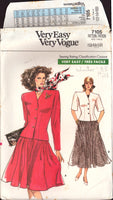 Vogue 7105 Semi-Fitted Jacket with Long or Short Sleeves and Flared Skirt in Two Lengths, Sewing Pattern Size 12-16