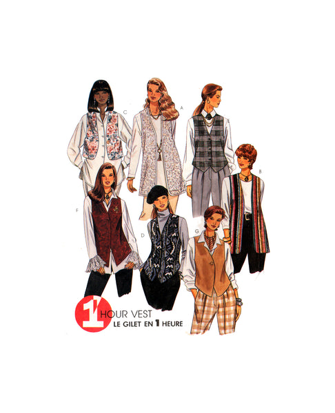 McCall's 7276 Set of Unlined Vests, Overcoats with Front and Length Variations, Sewing Pattern Size XS-M
