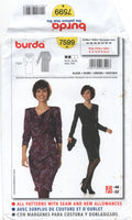 Burda 7599 Dress with Belt, Cowl Neckline and Sleeves in Two Lengths Uncut, Factory Folded, OOP Sewing Pattern Size 10-22