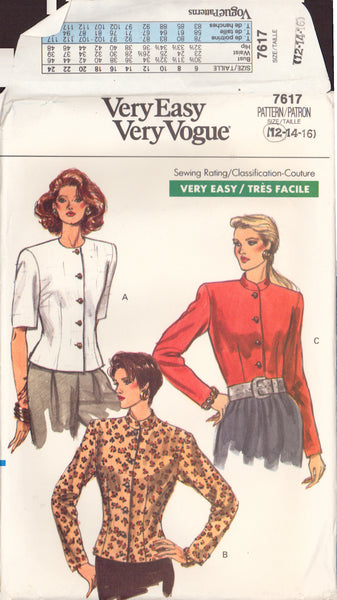 Vogue 7617 Sewing Pattern, Blouse, Size 12, Cut, Complete
