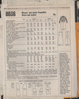 McCall's 8036 Sewing Pattern, Women's and Junior Dress and Jacket Ensemble, Size 12, Partially Cut, Complete