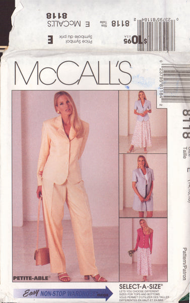 McCall's 8118 Sewing Pattern, Pants, Shorts, Skirt, Jacket, Uncut, Size 14-16-18, Factory Folded