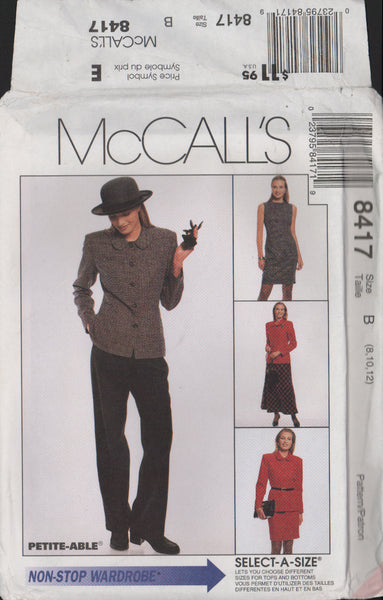 McCall's 8417 Sewing Pattern Jacket Dress Skirt Pants Size 8-10-12, Uncut Factory Folded
