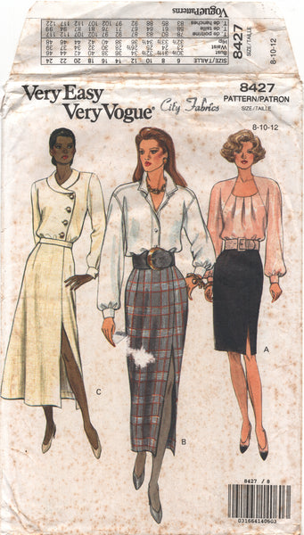 Vogue 8427 Tapered or A-line Skirt, Cut, Complete Sewing Pattern Size 8-12