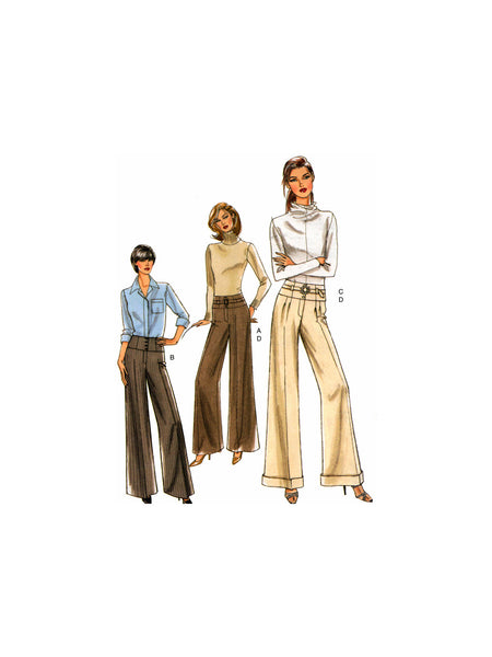Vogue 8457 Semi-Fitted or Loose-Fitting Flared, Floor Length Pants with Waist Yoke, Sewing Pattern Size 6-12