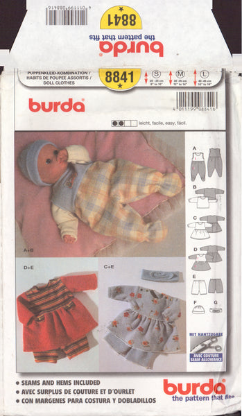Burda 8841 Sewing Pattern, Doll Clothes, Uncut, Factory Folded