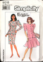 Simplicity 9018 Two Piece Dress: Eight Gored or Slim Skirt and Long or Short Sleeve Jacket, Sewing Pattern Size 10-14