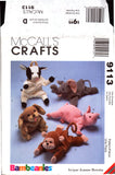 McCall's 9113 Bambeanies 9" Bean Bag Soft Toy Animals: Puppy, Piggy, Cow, Monkey, Elephant, Sewing Pattern