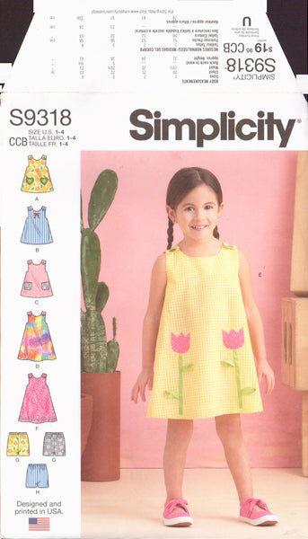 Simplicity 9318 Sewing Pattern, Toddler's Dress, Top and Shorts, Size 1-5, Uncut, Factory Folded