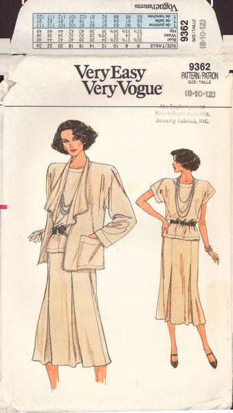 Vogue 9362 Sewing Pattern Jacket, Skirt and Top Size 8-10-12 Uncut Factory Folded