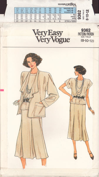 Vogue 9362 Sewing Pattern, Jacket, Skirt and Top, Size 8-10-12, Uncut, Factory Folded