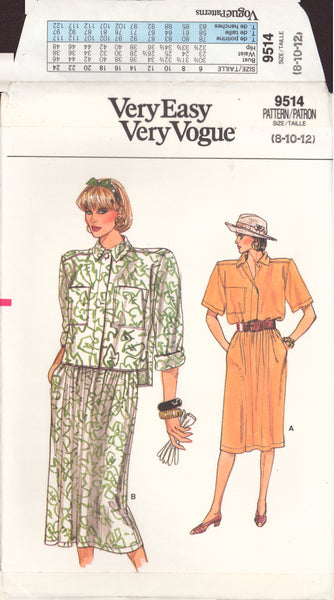 Vogue 9514 Sewing Pattern, Top and Skirt, Size 8-10-12, Uncut, Factory Folded