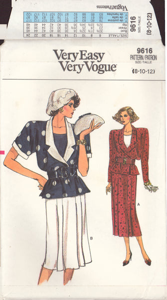 Vogue 9616 Sewing Pattern, Jacket, Skirt and Top, Size 8-10-12, Uncut, Factory Folded