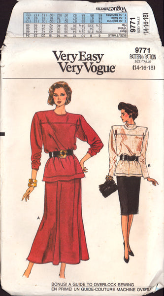 Vogue 9771 Sewing Pattern Top Skirt Size 8-10-12 OR 14-16-18 Uncut Factory Folded