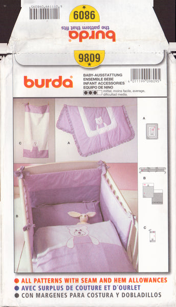Burda 9809 Sewing Pattern Infant Accessories, Uncut, Factory Folded
