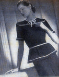 Vintage 1940s Contrast Trimmed Tunic Knitted Peplum Style Top Bust Size 32-34, instant download PDF 3 pages
