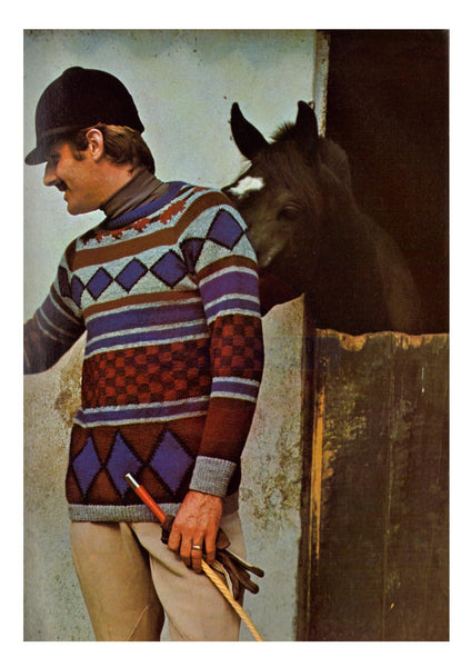 Vintage 70s Jacquard Sweater with Contrasting Shades Pattern Instant Download PDF 2 pages plus 1 page with general info