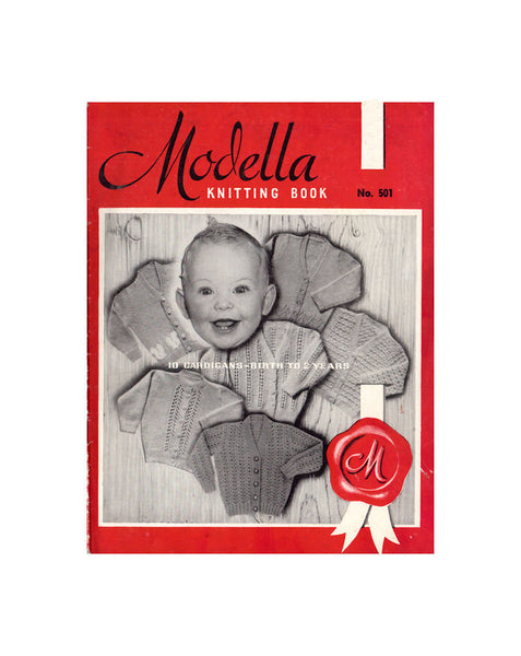 Modella Knitting Book 501 - 40s Knitting Patterns for Babies' Cardigans - Instant Download PDF 16 pages